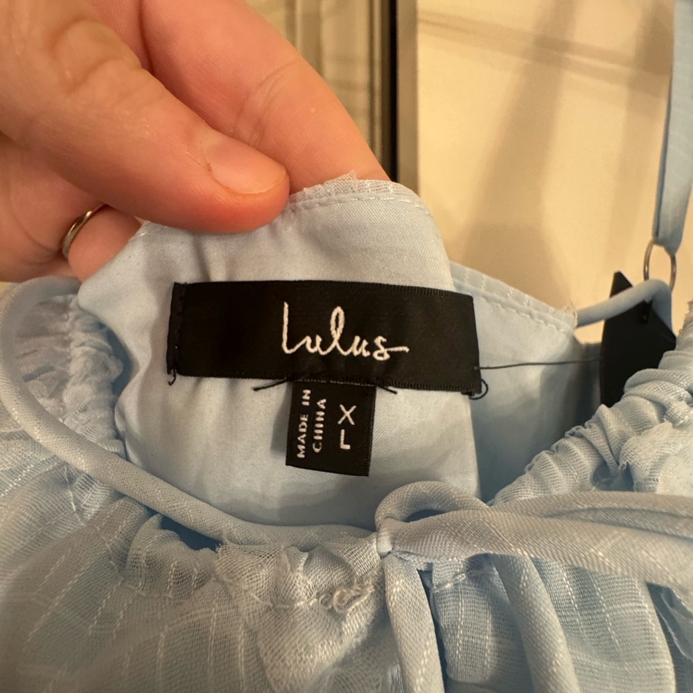 Lulus Darling Confidence Light Blue Rosette Bustier Lace-up Midi Dress - Size XL - Picture 3 of 5